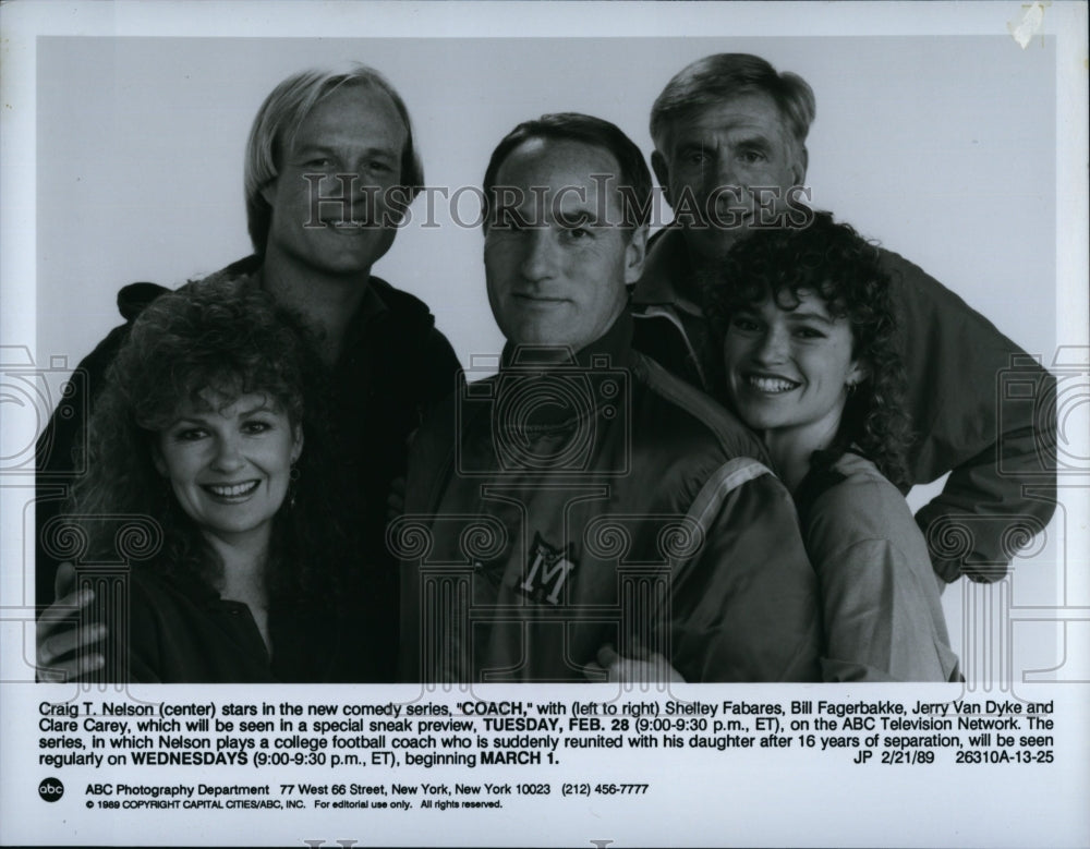 1989 Press Photo &quot;Coach&quot; , Craig T Nelson, Jerry Van Dyke,Shelley Fabares- Historic Images