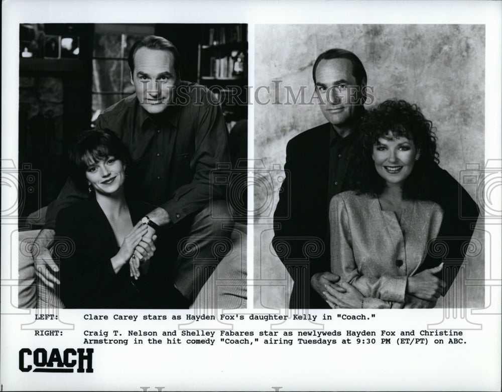 1989 Press Photo &quot;Coach&quot; , Craig T Nelson, Clare Carey, Shelley Fabares- Historic Images