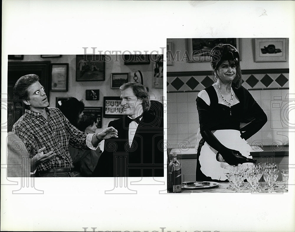 1992 Press Photo Ted Danson, Woody Harrelson &amp; Kirstie Alley in &quot;Cheers&quot;- Historic Images