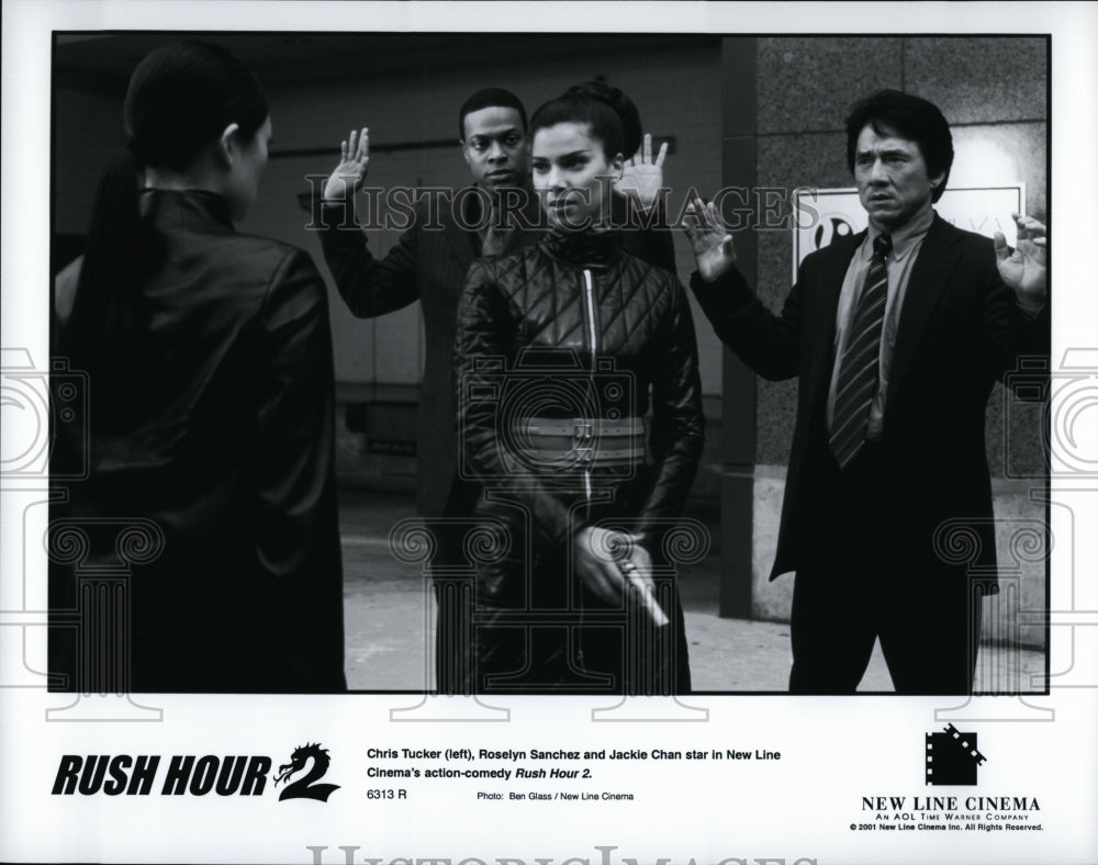 2001 Press Photo Chris Tucker Roselyn Sanchez Jackie Chan Rush Hour 2 Movie Film- Historic Images