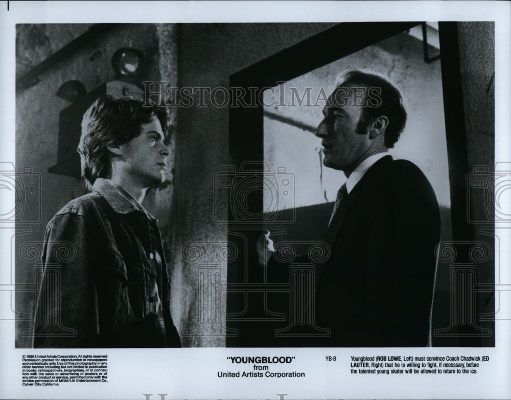 1986 Press Photo Rob Lowe and Ed Lauter in &quot;Youngblood&quot;- Historic Images