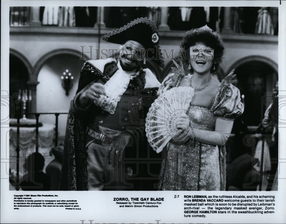 1981 Press Photo Actor Ron Leibman, Brenda Vaccaro, Zorro The Gay Blade- Historic Images