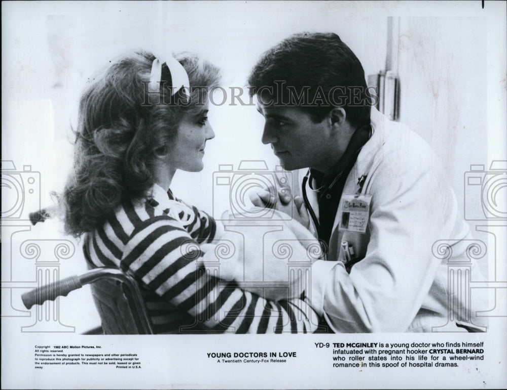 1982 Press Photo Actor Ted McGinley, Crystal Bernard In Young Doctors In Love- Historic Images