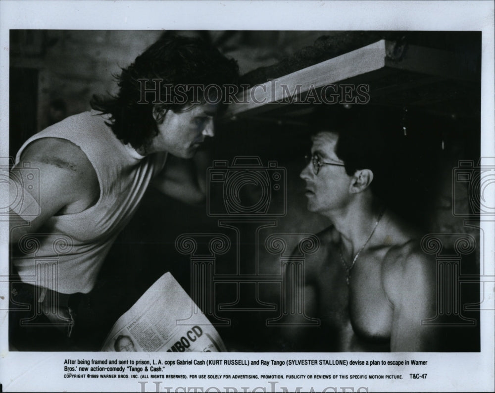 1989 Press Photo Actor Kurt Russell, Sylvester Stallone, Director, Tango &amp; Cash- Historic Images