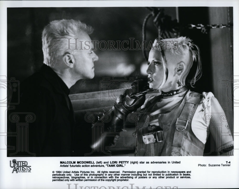 1994 Press Photo Malcolm McDowell Lori Petti Actors movie Tank Girl- Historic Images