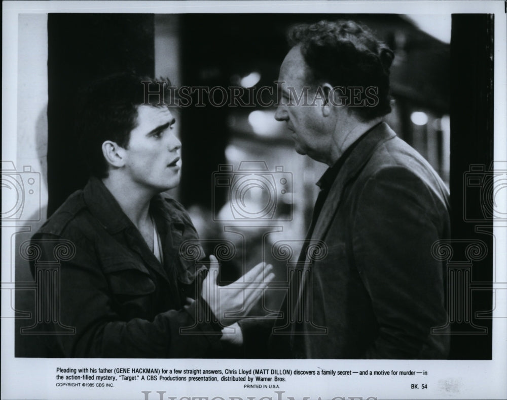 1985 Press Photo Matt Dillon, Gene Hackman, &quot;Target&quot;- Historic Images