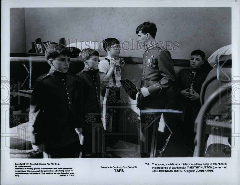 1981 Press Photo Actor, Director Timothy Hutton, Brendan Ward, John Navin, Taps- Historic Images