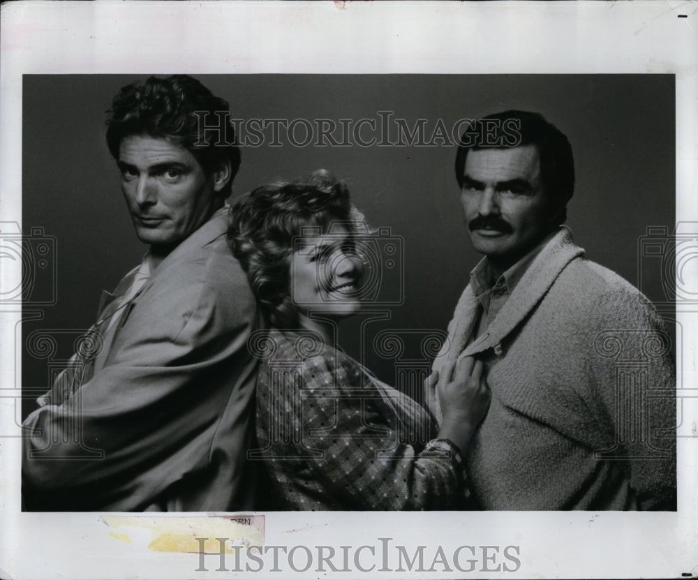 1988 Press Photo Actor Christopher Reeve, Kathleen Turner, Burt Reynolds- Historic Images