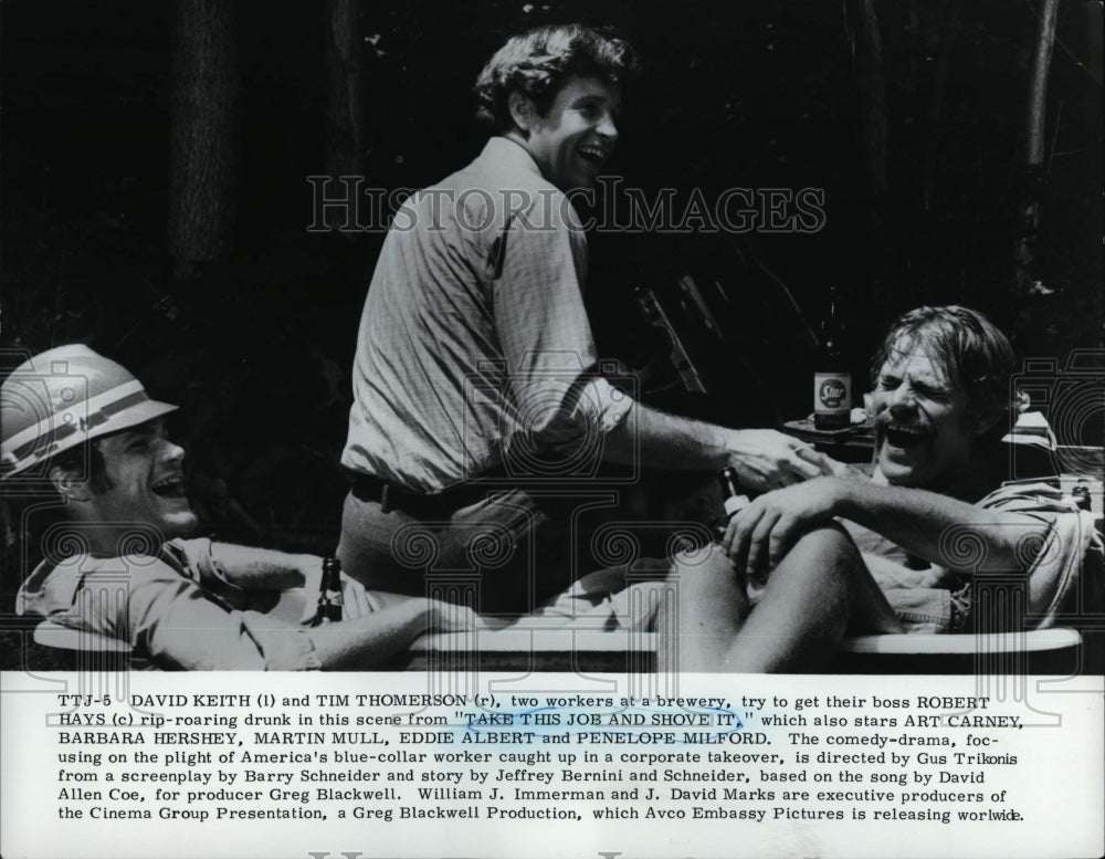 Press Photo David Keith and Tim Thomerson in &quot;Take this Job and Shove it&quot;- Historic Images