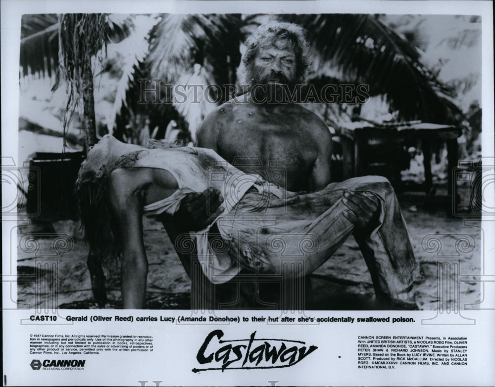 1987 Press Photo &quot;Castaway&quot; Oliver Reed, Amanda Donohoe- Historic Images