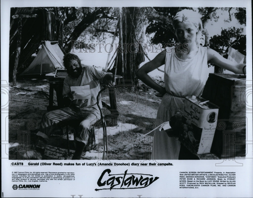 1987 Press Photo &quot;Castaway&quot; Oliver Reed, Amanda Donohoe- Historic Images