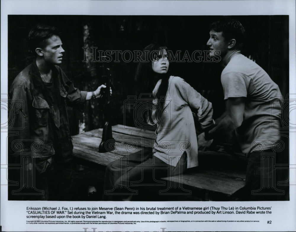 1989 Press Photo &quot;Casualties of War&quot; Thuy Thu Le,Michael J. Fox, Sean Penn- Historic Images