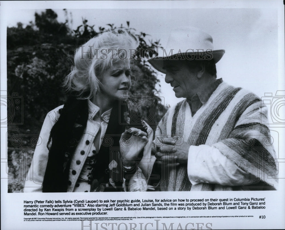 1987 Press Photo &quot;Vibes&quot; Cyndi Lauper, Peter Falk- Historic Images