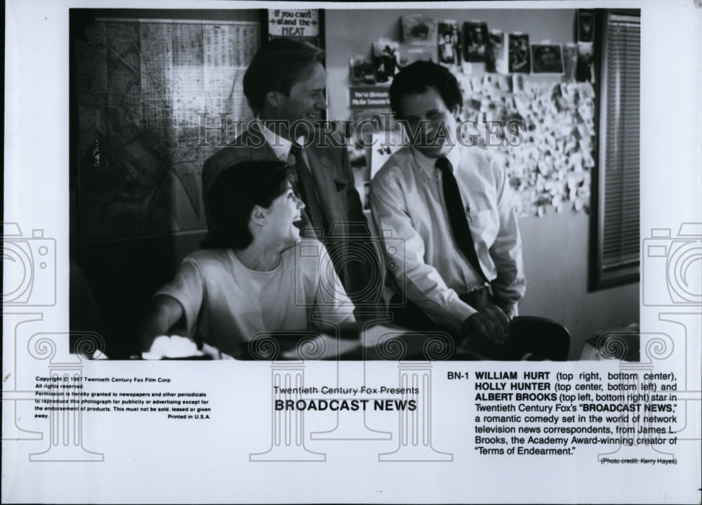 1987 Press Photo "Broadcast News" William Hurt, Holly Hunter,Albert Brooks- Historic Images