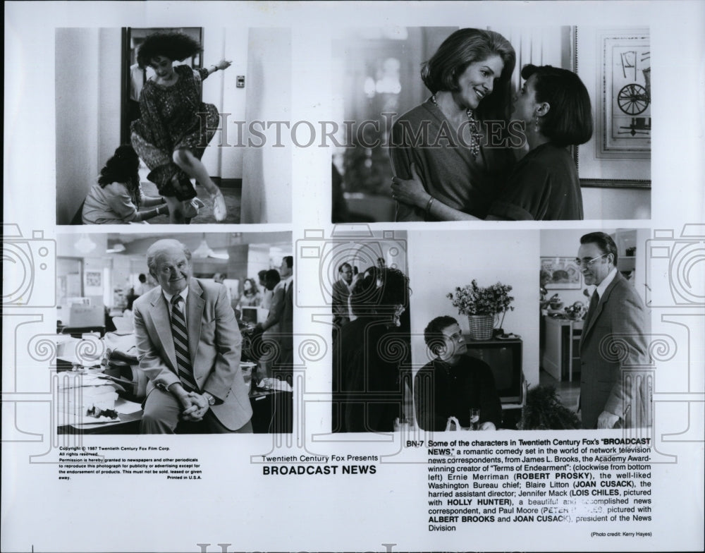 1987 Press Photo Robert Prosky Joan Cusack and Lois Chiles in &quot;Broadcast News&quot;- Historic Images