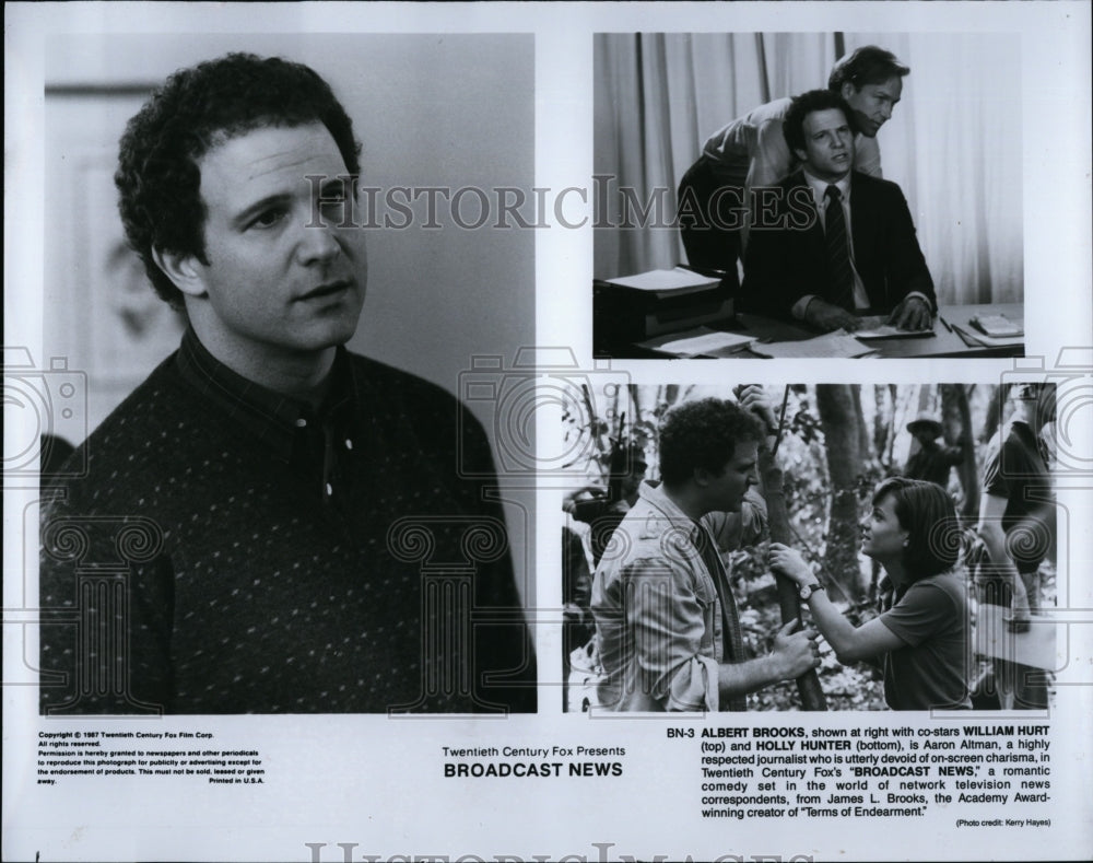 1987 Press Photo Albert Brooks William Hurt and Holly Hunter in &quot;Broadcast News&quot;- Historic Images