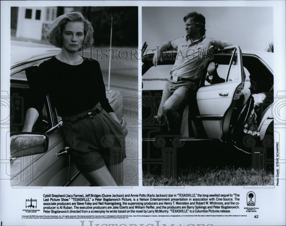 1990 Press Photo Actress Cybill Shepard &amp; Jeff Bridges In &quot;Texasville&quot; - Historic Images