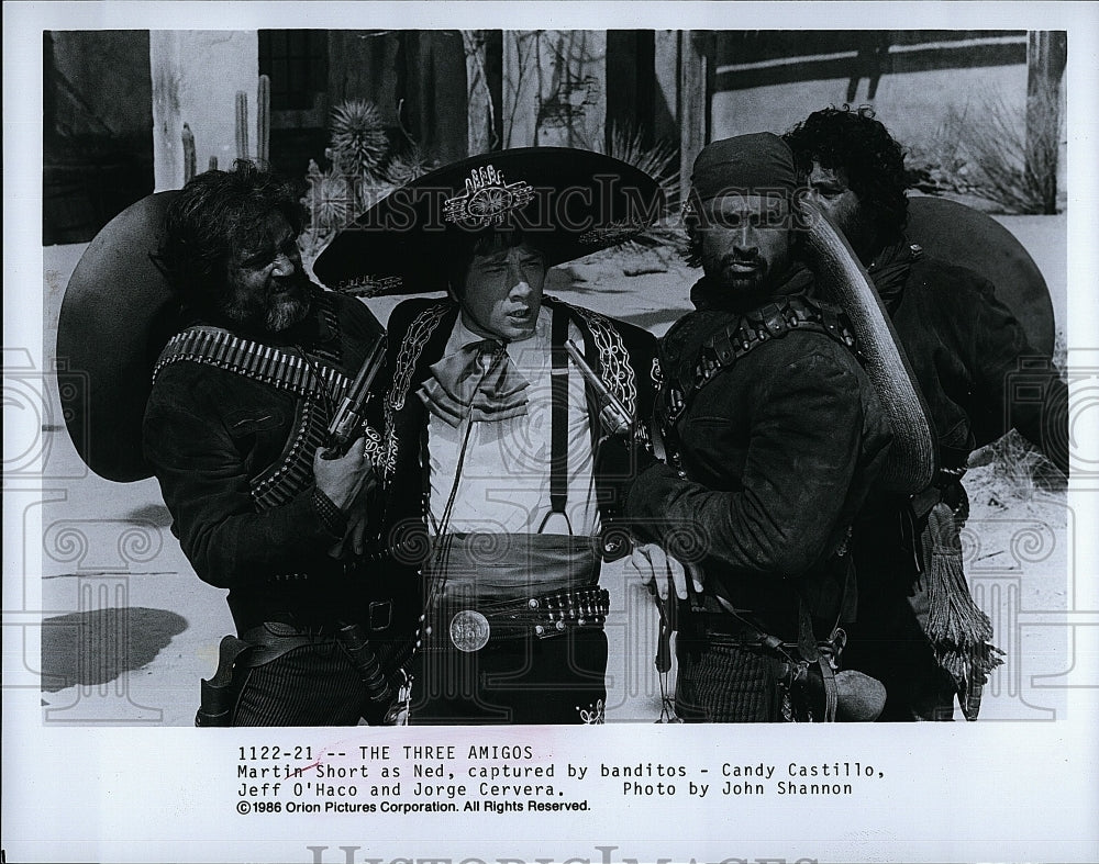 1986 Press Photo Martin Short Candy Castillo Jeff O&#39;Haco in &quot;The Three Amigos&quot;- Historic Images