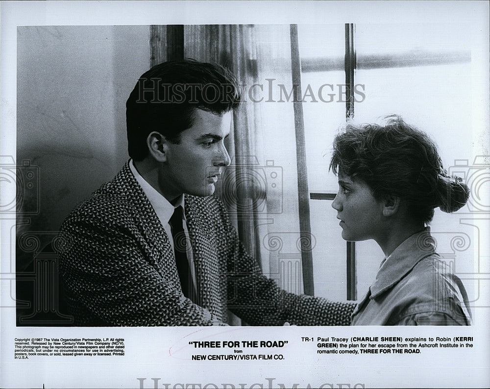 1987 Press Photo Charlie Sheen &amp; Keri Green in &quot;Three for the Road&quot;- Historic Images