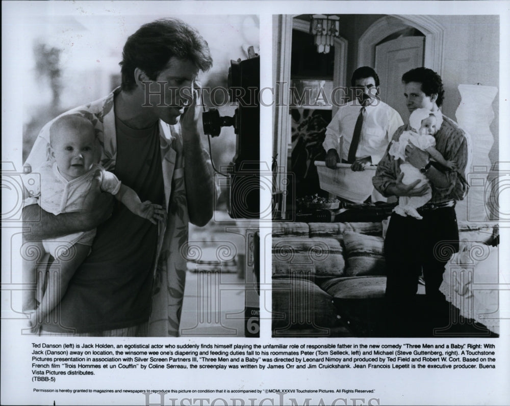 1987 Press Photo Ted Danson and Tom Selleck in &quot;Three Men and a Baby&quot;- Historic Images