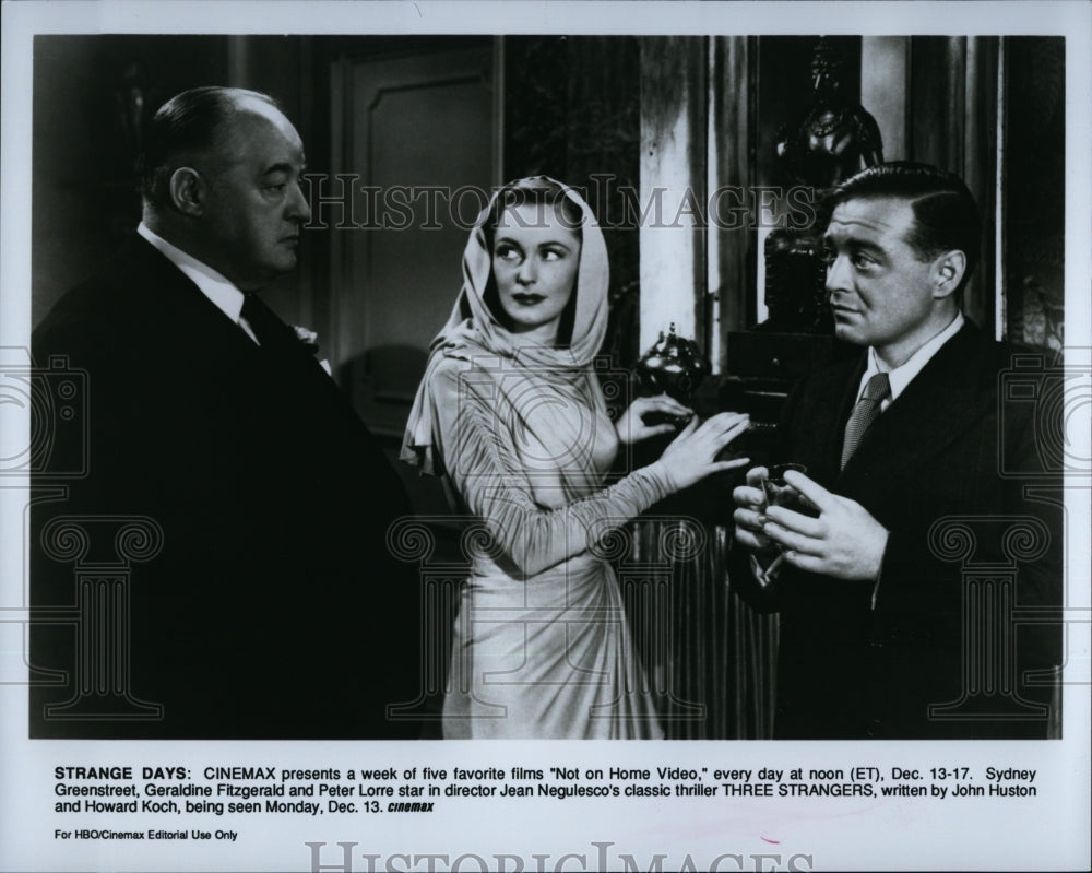 Press Photo Sydney Greenstreet Geraldine Fitzgerald Peter Lorre Three Strangers- Historic Images