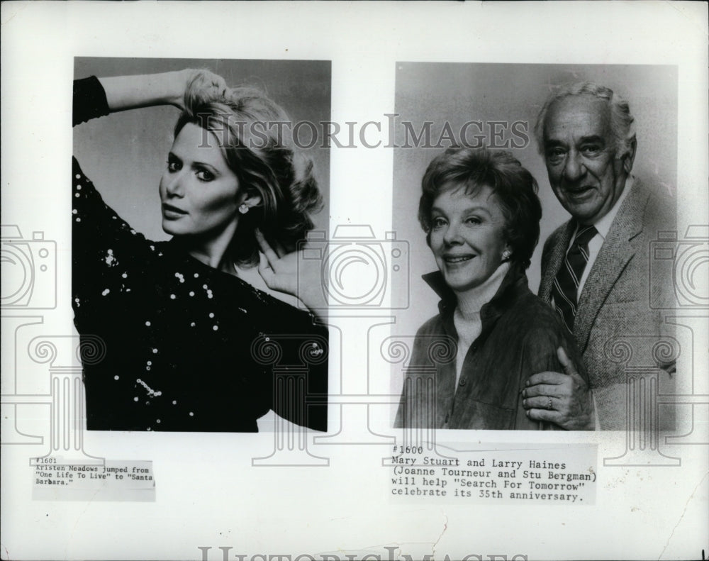 1986 Press Photo Mary Stuart and Larry Haines in &quot;Search for Tomorrow&quot;- Historic Images