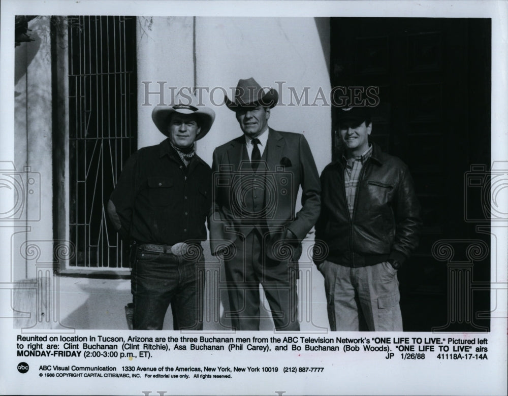 1988 Press Photo Clint Ritchie, Phil Carey and Bob Woods in &quot;One Life to Live&quot;- Historic Images