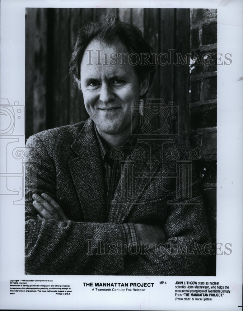 1986 Press Photo John Lithgow American Actor Stars In Manhattan Project Movie- Historic Images