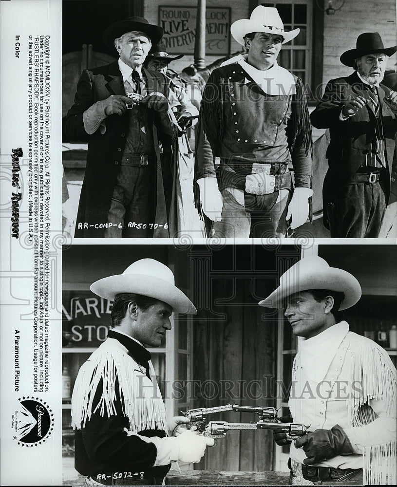 1985 Press Photo Tom Berenger Andy Griffith Star In Rustlers Rhapsody Western- Historic Images