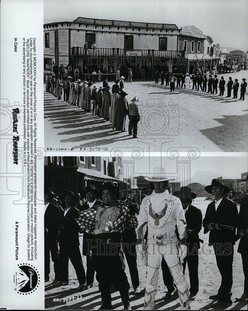 1985 Press Photo Andy Griffith Tom Berenger G.W. Bailey Rustlers Rhapsody Film- Historic Images