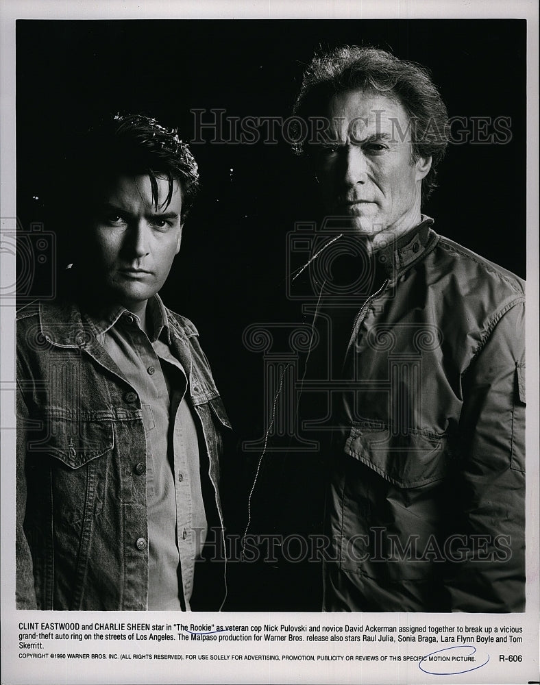 1990 Press Photo Clint Eastwood &amp; Charlie Sheen Star In &quot;The Rookie&quot; - Historic Images