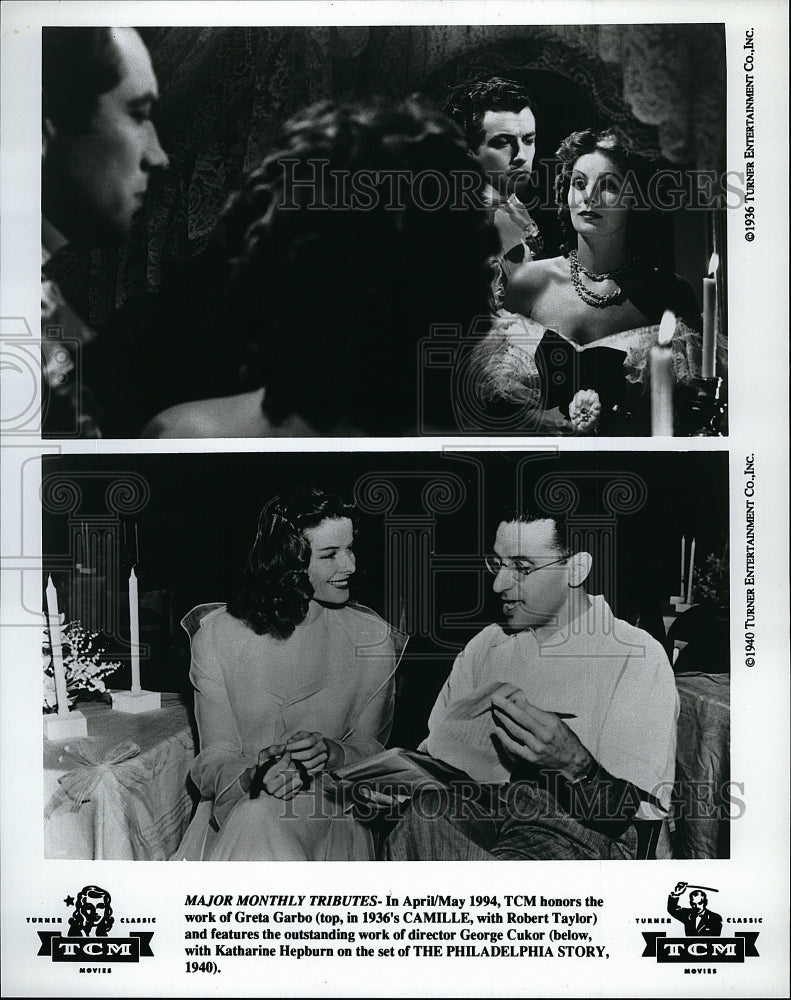 1994 Press Photo Director George Cukor with Katherine Hepburn on set.- Historic Images