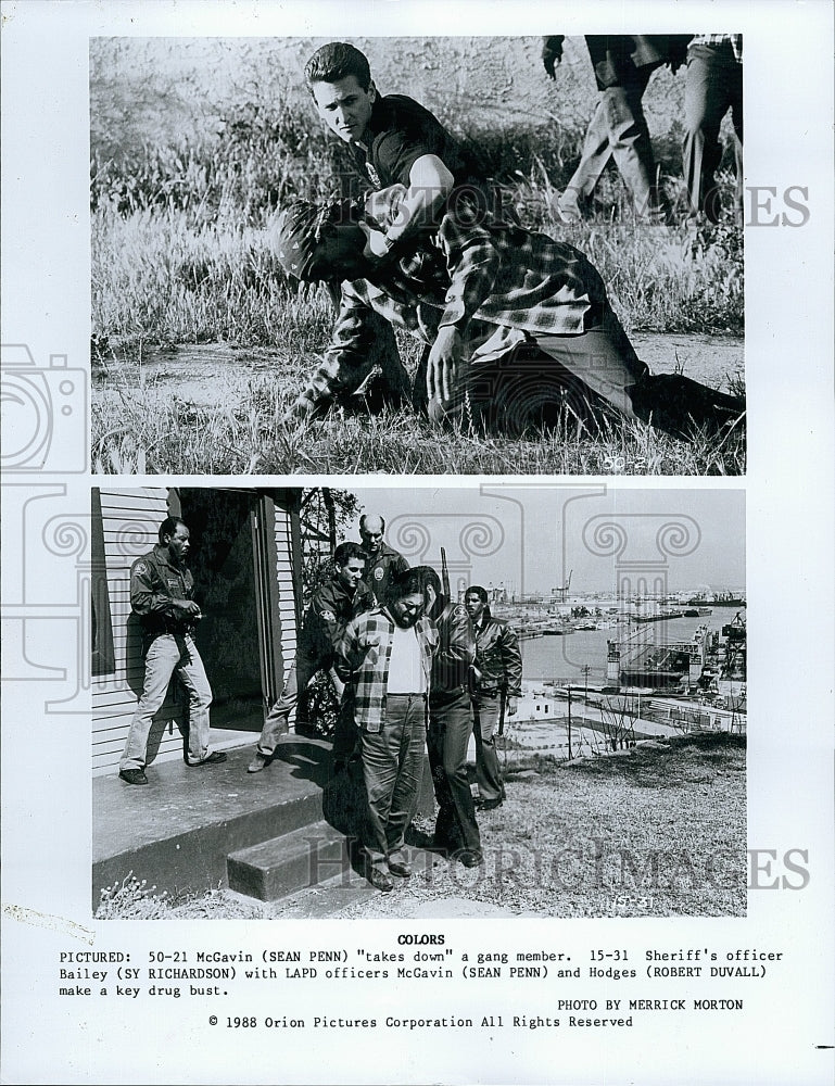 1988 Press Photo Sean Penn, Sy Richardson &amp; Robert Duvall In Scenes From &quot;Colors- Historic Images