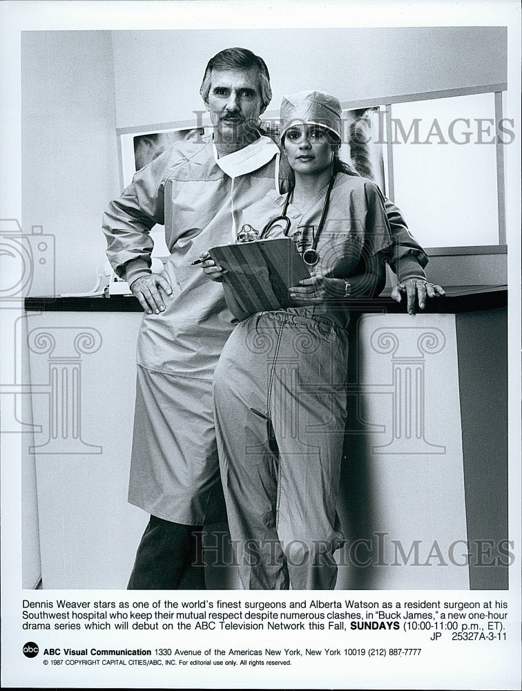 1987 Press Photo Dennis Weaver and Alberta Watson in &quot;Buck James&quot;.- Historic Images