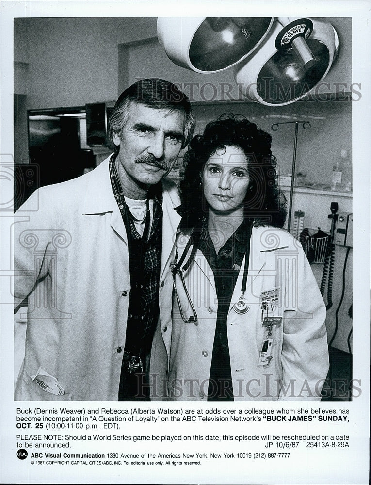 1987 Press Photo Dennis Weaver and Alberta Watson in &quot;Buck James&quot;.- Historic Images