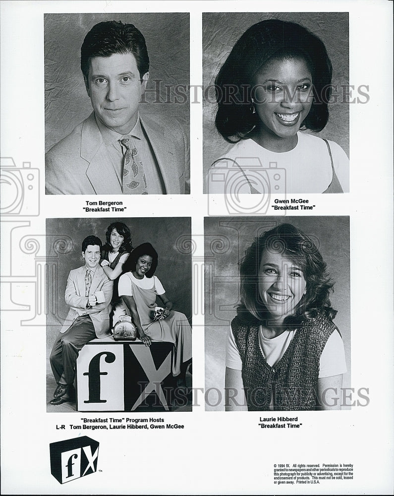 1994 Press Photo Tom Bergeron, Gwen McGee, Laurie Hibberd Breakfast time- Historic Images