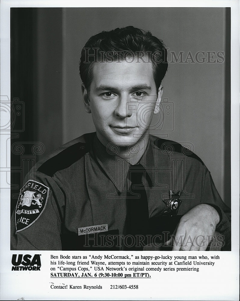 Press Photo Ben Bode as Andy McCormack in &quot;Campus Cops&quot;. - Historic Images