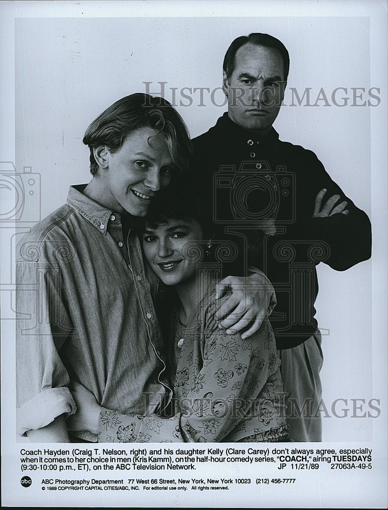 1989 Press Photo Craig T. Nelson, Clare Carey, Kris Kamm &quot;Coach&quot;- Historic Images