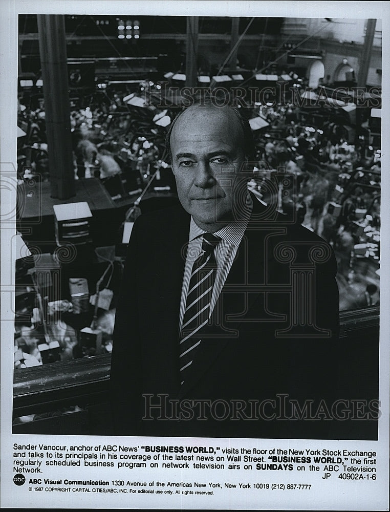 1987 Press Photo Sander Vanocur Hosts &quot;Bbusiness World&quot;- Historic Images