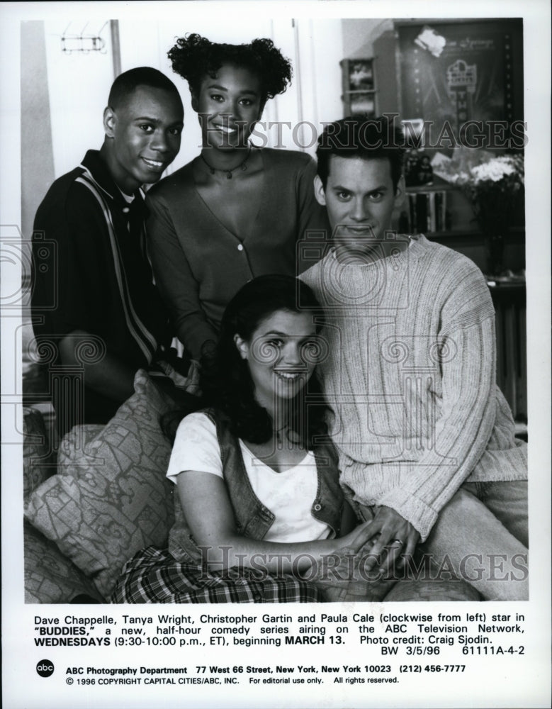 1996 Press Photo Dave Chappelle, T. Wright, C. Gartin, Paula Cale "Buddies"- Historic Images