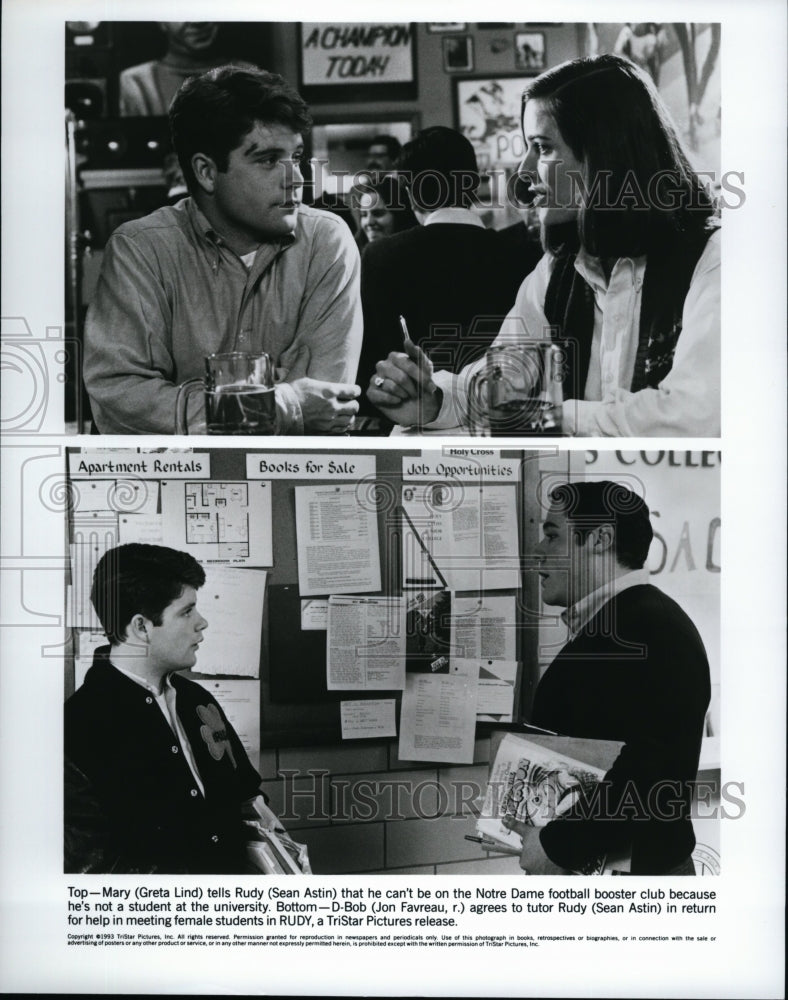 1993 Press Photo Actor Sean Astin &amp; Jon Favreau In &quot;Rudy&quot; - Historic Images