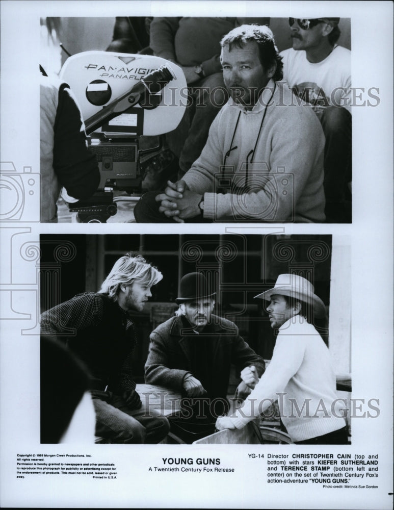 1988 Press Photo Christopher Cain, Kiefer Sutherland of film &quot;Young Guns&quot;- Historic Images