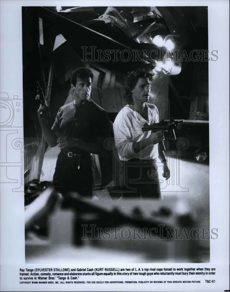 1989 Press Photo Actor Kurt Russell &amp; Sylvester Stallone In &quot;Tango &amp; Cash&quot;- Historic Images