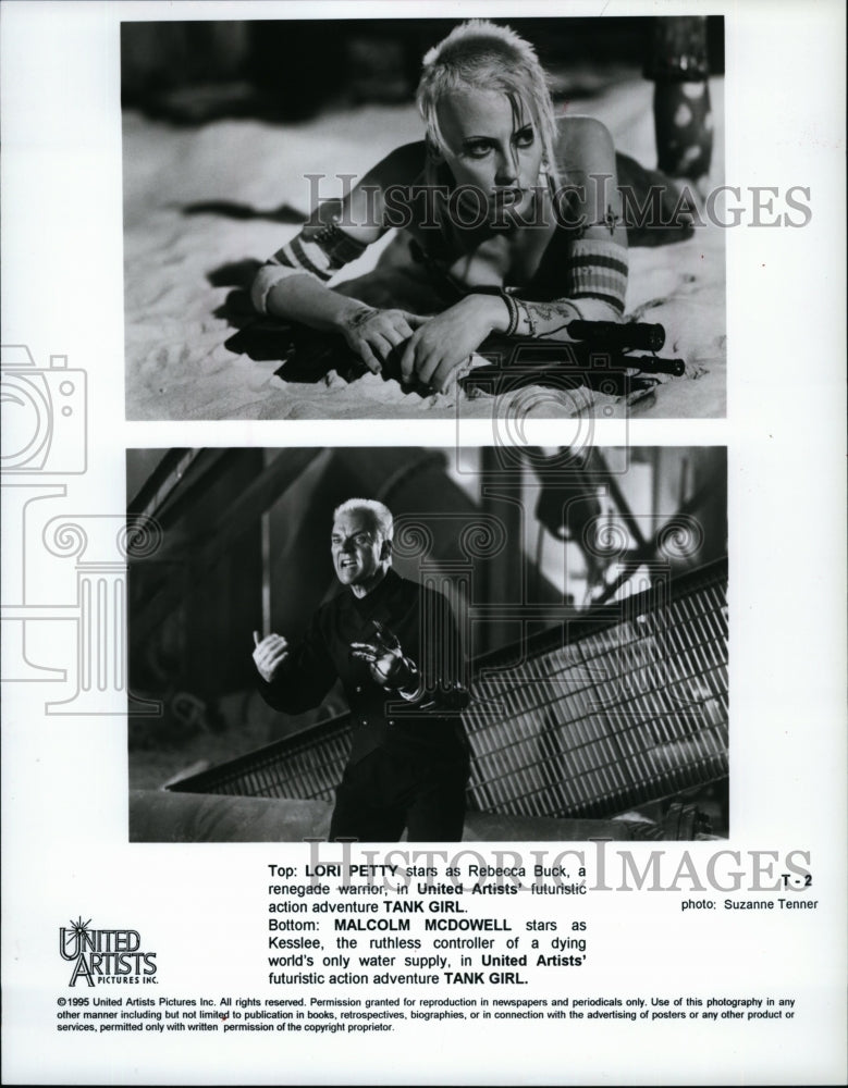 1995 Press Photo &quot;Tank Girl&quot; Lori Petty, Malcolm McDowell- Historic Images