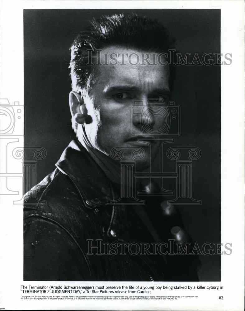 1991 Press Photo Arnold Schwarzenegger starring in &quot;Terminator 2: Judgement Day&quot;- Historic Images