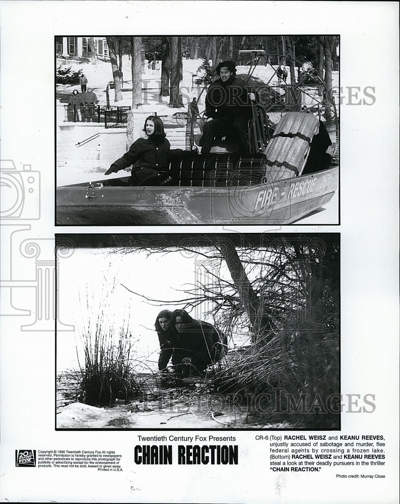 1996 Press Photo &quot;Chain Reaction&quot; Rachel Weisz, Keanu Reeves- Historic Images