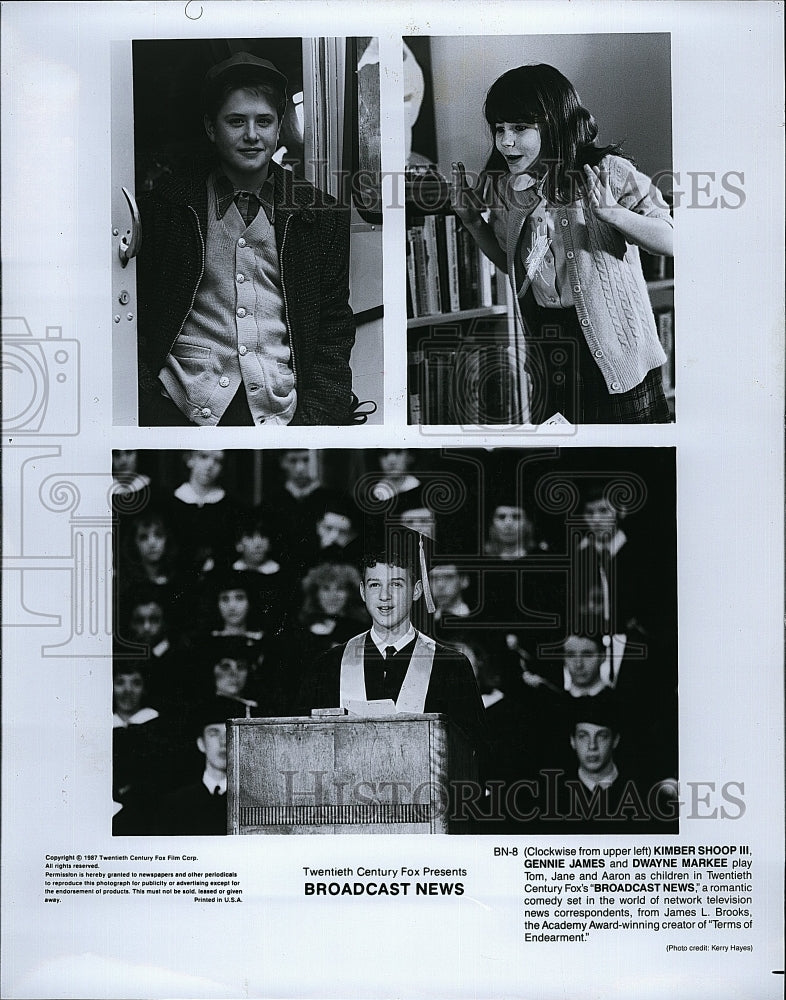 1987 Press Photo Actor Kimber Shoop III, Gennie James, Dwayne Markee- Historic Images