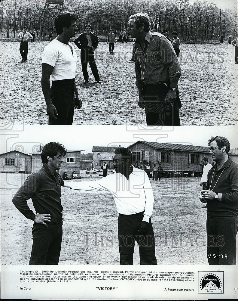 1980 Press Photo Actor Sylvester Stallone, M Caine, Max Von Sydow, Pele, Victory- Historic Images