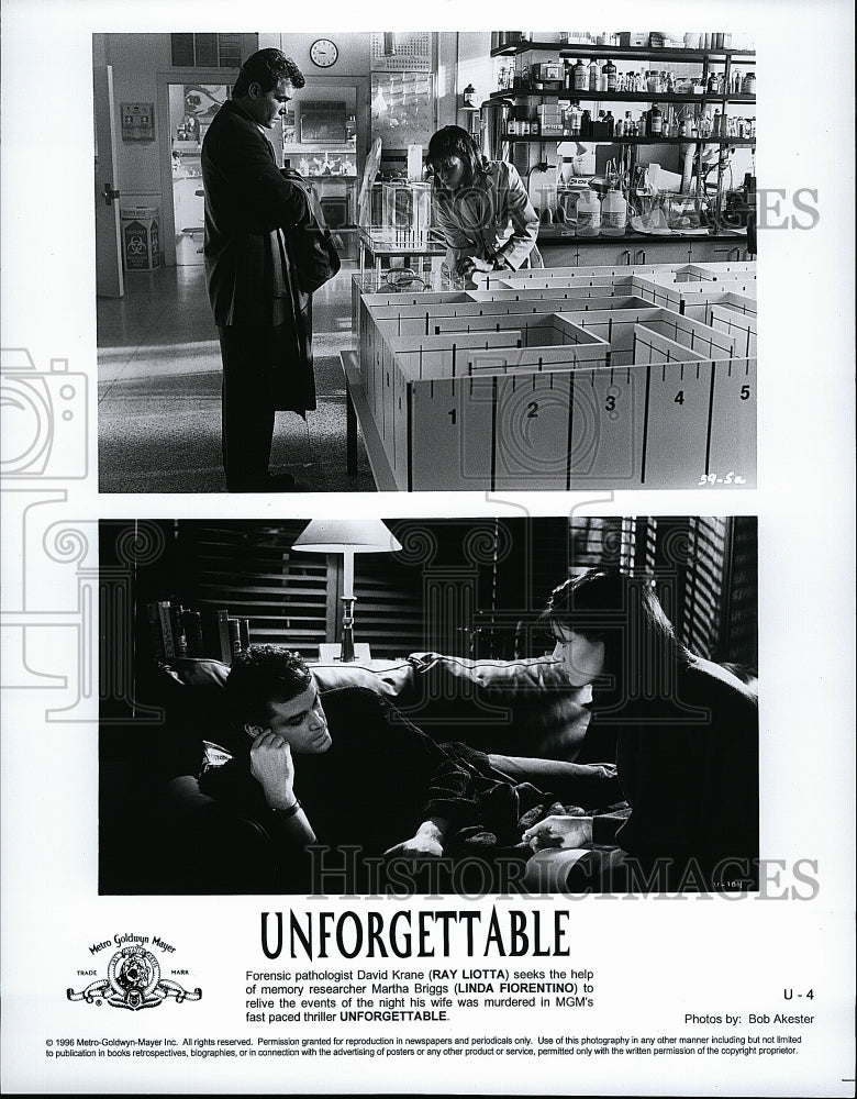 1996 Press Photo &quot;Unforgettable&quot; Ray Liotta &amp; Linda Fiorentino- Historic Images