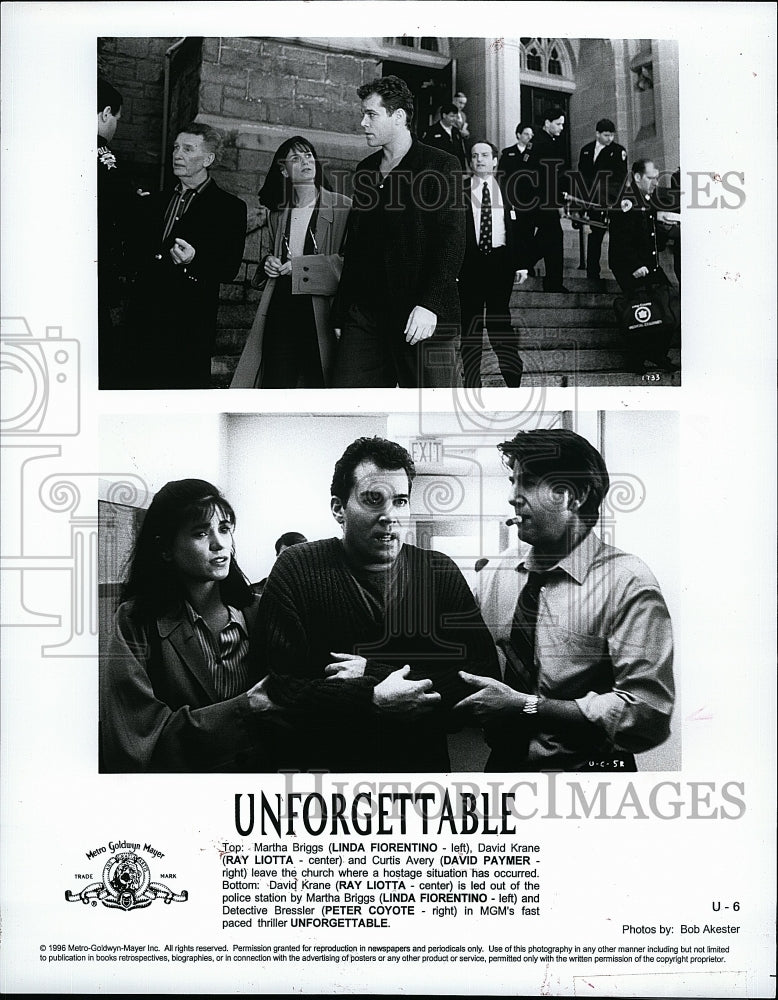 1996 Press Photo  &quot;Unforgettable&quot; Ray Liotta, Linda Fiorentino,David Paymer- Historic Images